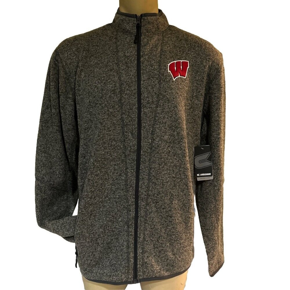 NEW Wisconsin Badgers Colosseum Full Zip Gray Sweater Jacket Men's L